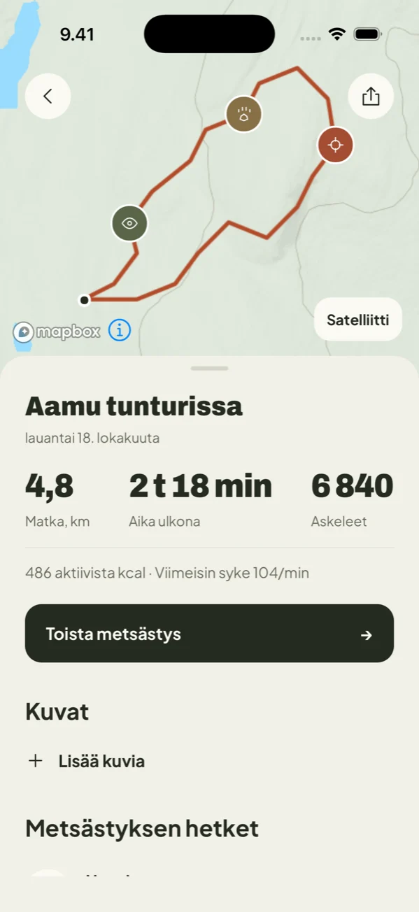 Reitti ja metsästysmerkinnät iPhonella